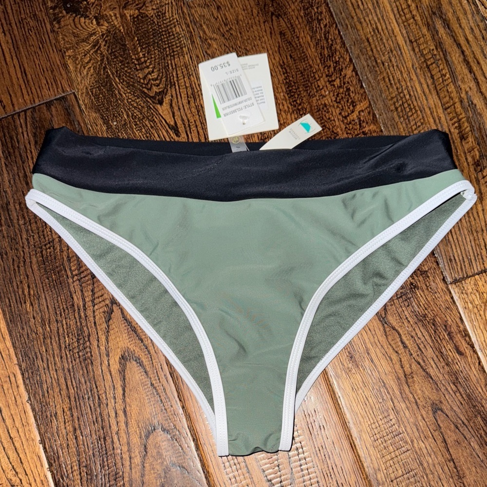 Cyn & Luca Green Black Colorblock Swim Bikini Bottom
